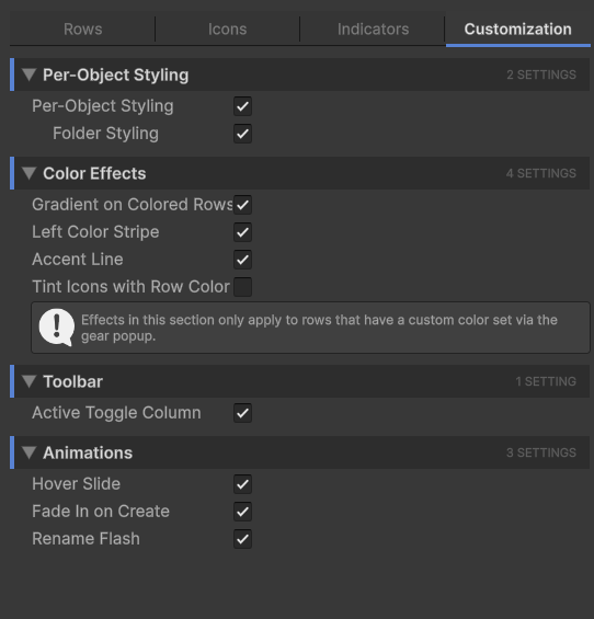 Theme inspector with the Customization tab open