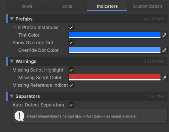 Theme inspector with the Indicators tab open